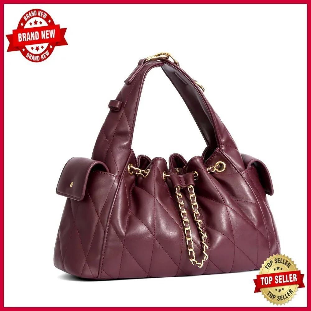 Quilted Vegan Leather Hobo Bag Adjustable Strap Tote Purse Women